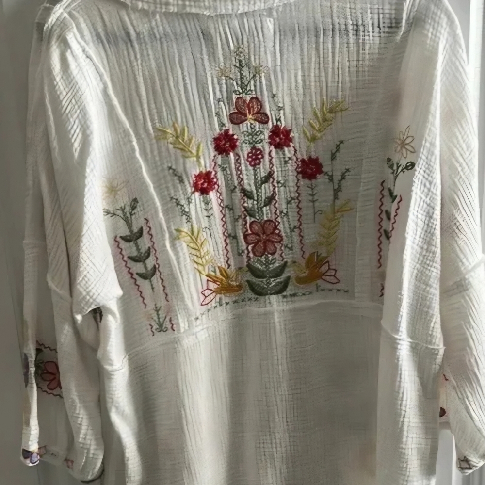 Johnny Was Biya Felicity Floral Embroidered White Tunic Top - Picture 3 of 4